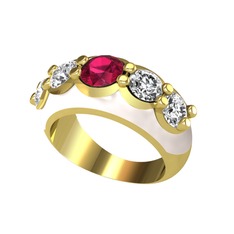 Rodolit garnet ve swarovski 14 ayar altın yüzük (Beyaz mineli)