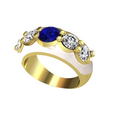 Aura Yüzük - Lab safir ve swarovski 8 ayar altın yüzük (Beyaz mineli) #1c03b3n
