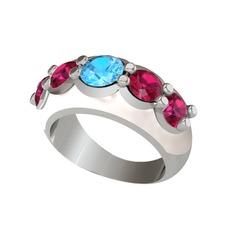 Aura Yüzük - Akuamarin ve rodolit garnet 14 ayar beyaz altın yüzük (Beyaz mineli) #1c07dw