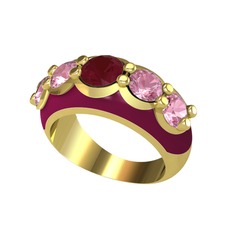 Aura Yüzük - Kök yakut ve pembe kuvars 925 ayar altın kaplama gümüş yüzük (Bordo kırmızı mineli) #1c3zdz9