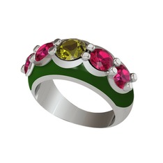 Peridot ve rodolit garnet 925 ayar gümüş yüzük (Yeşil mineli)