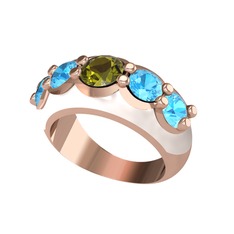 Peridot ve akuamarin 8 ayar rose altın yüzük (Beyaz mineli)