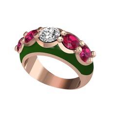 Swarovski ve rodolit garnet 925 ayar rose altın kaplama gümüş yüzük (Yeşil mineli)
