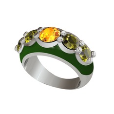 Aura Yüzük - Sitrin ve peridot 18 ayar beyaz altın yüzük (Yeşil mineli) #1ct4t0i