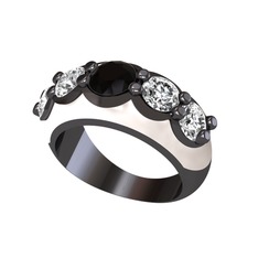 Aura Yüzük - Siyah zirkon ve swarovski 925 ayar siyah rodyum kaplama gümüş yüzük (Beyaz mineli) #1ct4usb