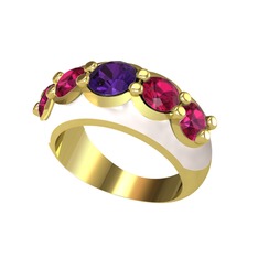 Aura Yüzük - Ametist ve rodolit garnet 18 ayar altın yüzük (Beyaz mineli) #1czl26c
