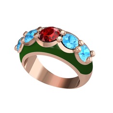 Aura Yüzük - Garnet ve akuamarin 925 ayar rose altın kaplama gümüş yüzük (Yeşil mineli) #1d10h43