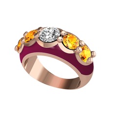 Aura Yüzük - Elmas ve sitrin 14 ayar rose altın yüzük (0.68 karat, bordo kırmızı mineli) #1d1jgbd