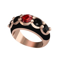 Aura Yüzük - Garnet ve siyah zirkon 14 ayar rose altın yüzük (Siyah mineli) #1d5yc7j