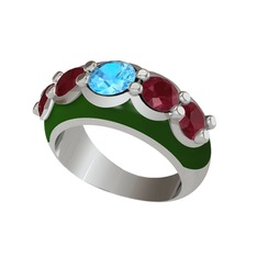 Aura Yüzük - Akuamarin ve kök yakut 18 ayar beyaz altın yüzük (Yeşil mineli) #1d77kmu