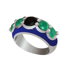 Aura Yüzük - Siyah zirkon ve kök zümrüt 18 ayar beyaz altın yüzük (Lacivert mineli) #1dej1zb