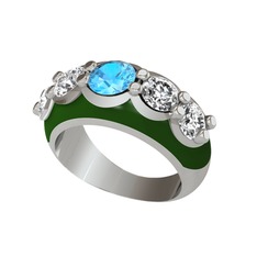 Aura Yüzük - Akuamarin ve swarovski 18 ayar beyaz altın yüzük (Yeşil mineli) #1dg8yks