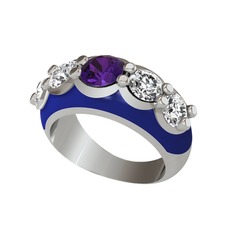 Ametist ve swarovski 14 ayar beyaz altın yüzük (Lacivert mineli)