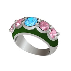 Aura Yüzük - Akuamarin ve pembe kuvars 18 ayar beyaz altın yüzük (Yeşil mineli) #1dtg6xd