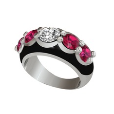 Elmas ve rodolit garnet 14 ayar beyaz altın yüzük (0.68 karat, siyah mineli)