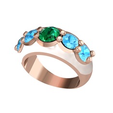 Aura Yüzük - Yeşil kuvars ve akuamarin 18 ayar rose altın yüzük (Beyaz mineli) #1e1x7qu