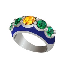 Aura Yüzük - Sitrin ve yeşil kuvars 8 ayar beyaz altın yüzük (Lacivert mineli) #1e9lf38