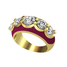 Aura Yüzük - Elmas ve swarovski 18 ayar altın yüzük (0.68 karat, bordo kırmızı mineli) #1eb30ru