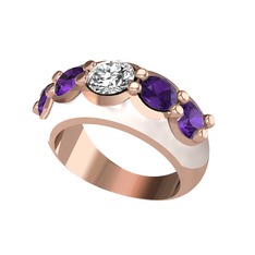 Aura Yüzük - Swarovski ve ametist 14 ayar rose altın yüzük (Beyaz mineli) #1epxyxw