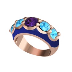 Aura Yüzük - Ametist ve akuamarin 8 ayar rose altın yüzük (Lacivert mineli) #1es55go