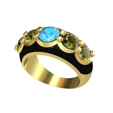 Aura Yüzük - Akuamarin ve peridot 18 ayar altın yüzük (Siyah mineli) #1ff1a12