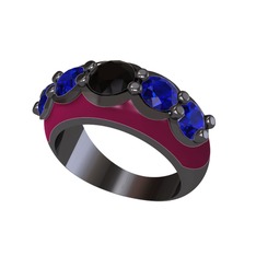 Aura Yüzük - Siyah zirkon ve lab safir 925 ayar siyah rodyum kaplama gümüş yüzük (Bordo kırmızı mineli) #1fvyd7t