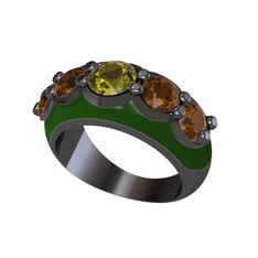 Peridot ve dumanlı kuvars 925 ayar siyah rodyum kaplama gümüş yüzük (Yeşil mineli)