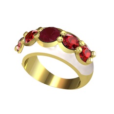 Kök yakut ve garnet 18 ayar altın yüzük (Beyaz mineli)