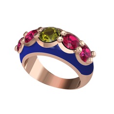 Aura Yüzük - Peridot ve rodolit garnet 18 ayar rose altın yüzük (Lacivert mineli) #1g4jqof