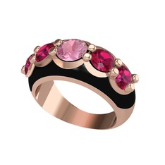Aura Yüzük - Pembe kuvars ve rodolit garnet 14 ayar rose altın yüzük (Siyah mineli) #1gcsenv