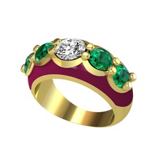 Aura Yüzük - Pırlanta ve yeşil kuvars 8 ayar altın yüzük (0.92 karat, bordo kırmızı mineli) #1gjjzg5