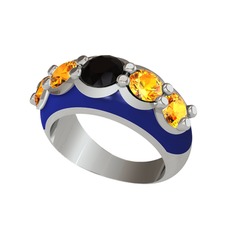 Aura Yüzük - Siyah zirkon ve sitrin 14 ayar beyaz altın yüzük (Lacivert mineli) #1gjz9k3