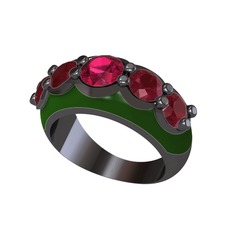 Rodolit garnet ve kök yakut 925 ayar siyah rodyum kaplama gümüş yüzük (Yeşil mineli)