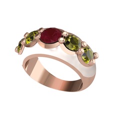 Kök yakut ve peridot 8 ayar rose altın yüzük (Beyaz mineli)