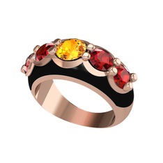 Aura Yüzük - Sitrin ve garnet 18 ayar rose altın yüzük (Siyah mineli) #1hlvaas