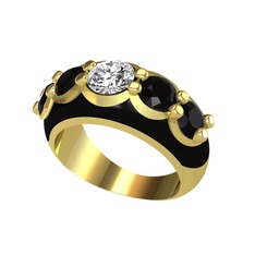 Beyaz zirkon ve siyah zirkon 18 ayar altın yüzük (Siyah mineli)