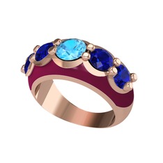 Aura Yüzük - Akuamarin ve lab safir 18 ayar rose altın yüzük (Bordo kırmızı mineli) #1hucuhf