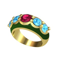 Aura Yüzük - Rodolit garnet ve akuamarin 14 ayar altın yüzük (Yeşil mineli) #1hxuvn7
