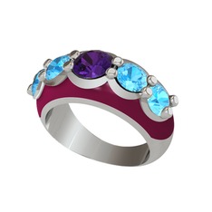 Aura Yüzük - Ametist ve akuamarin 925 ayar gümüş yüzük (Bordo kırmızı mineli) #1i1b1rj