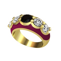 Aura Yüzük - Siyah zirkon ve swarovski 18 ayar altın yüzük (Bordo kırmızı mineli) #1i1y9ny