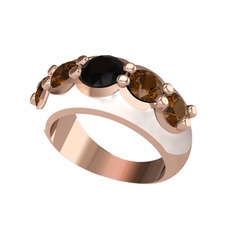Aura Yüzük - Siyah zirkon ve dumanlı kuvars 8 ayar rose altın yüzük (Beyaz mineli) #1i3afm3