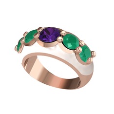 Aura Yüzük - Ametist ve kök zümrüt 8 ayar rose altın yüzük (Beyaz mineli) #1i9etwx
