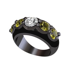 Pırlanta ve peridot 925 ayar siyah rodyum kaplama gümüş yüzük (0.92 karat, siyah mineli)