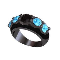 Aura Yüzük - Siyah zirkon ve akuamarin 925 ayar siyah rodyum kaplama gümüş yüzük (Siyah mineli) #1iqzla7