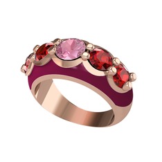 Pembe kuvars ve garnet 18 ayar rose altın yüzük (Bordo kırmızı mineli)