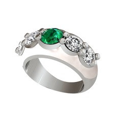 Yeşil kuvars ve swarovski 8 ayar beyaz altın yüzük (Beyaz mineli)