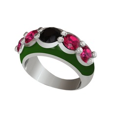 Aura Yüzük - Siyah zirkon ve rodolit garnet 925 ayar gümüş yüzük (Yeşil mineli) #1jn0x0t