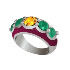 Aura Yüzük - Sitrin ve kök zümrüt 18 ayar beyaz altın yüzük (Bordo kırmızı mineli) #1jo6uwh