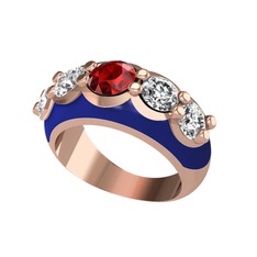 Garnet ve swarovski 8 ayar rose altın yüzük (Lacivert mineli)
