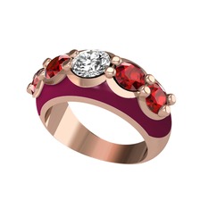 Beyaz zirkon ve garnet 18 ayar rose altın yüzük (Bordo kırmızı mineli)